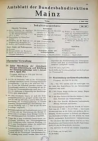 Erste Ausgabe des Amtsblatts, in dem im Titel Bundesbahndirektion erscheint, 1. Mai 1953.