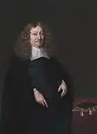 Porträt von Gerard Terborch, 1673/74. Das Buch mit den rot-weißen Bändern deutet auf die zu erlangende Reichsritterschaft hin