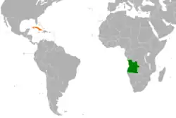Lage von Angola und Kuba