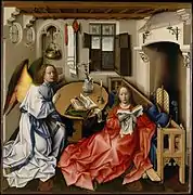 Meister von Flémalle: Mérode-Triptychon, Mitteltafel:Maria Verkündigung