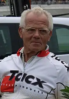 Arie van Houwelingen auf der Radrennbahn Chemnitzam 50. Jahrestag der Steher-WM 1960