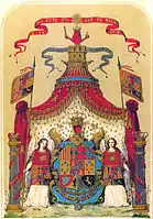 Wappenzelt und Wappenmantel im Großen Spanischen Staatswappen, historische Form