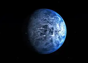 Eine Darstellung von HD 189733 b nach der ersten Bestätigung der Farbe eines Exoplaneten mit dem Hubble-Weltraumteleskop