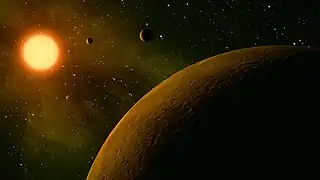 Künstlerische Darstellung von Kepler-42 und seinem Planetensystem