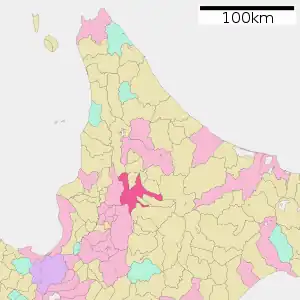 Lage Asahikawas in der Präfektur