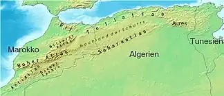 Das gesamte Atlasgebirge topografisch und politisch