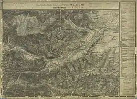 niederösterreichische Seite, Bahn und Straße ausgebaut um 1873 (links unten)