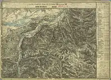 Forchtenstein (oben rechts) und westliche Umgebung mit Hochwolkersdorf im Rosaliengebirge und dem Pittental