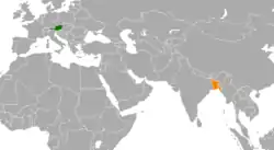 Lage von Österreich und Bangladesch