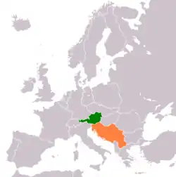 Lage von Österreich und Jugoslawien
