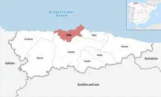Die Lage der Comarca Avilés in der autonomen Gemeinschaft Asturien