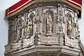 Kanzel mit den Evangelisten Matthäus und Markus, Maria und Jesus