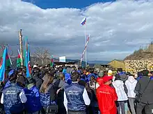 Aserbaidschanische Demonstranten bei der Blockade 2022