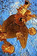 Kriegermalerei der Maya mit Hintergrund aus Maya-Blau