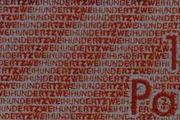 Vergrößerung der Mikroschrift auf einer 200-DM-Banknote BBk&nbsp;III (Original Schriftgröße 0,25&nbsp;mm)