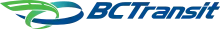 Das Bild zeigt in blauer Farbe den Schriftzug BCTransit und davor in Grün-Blauem-Farbverlauf eine stilisierte verschlungene Straße als Logo der Gesellschaft