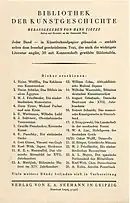 H. Wölfflin: Das Erklären von Kunstwerken (B.D.K. 1) - Werbeseite für die Reihe; Werbeblatt mit Verzeichnis der Bände 1-25