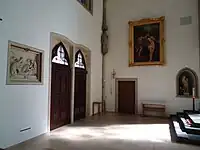 Kreuzweg 14. Station, Marienportal, Apostelfigur, Sakristeitür, „Taufe Jesu“, Kredenz, Marienstatue