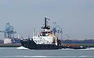 Bremen Fighter (mit Schornsteinmarke der URAG) unterwegs auf dem Nieuwe Waterweg