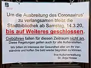 Stadtbibliothek Braunschweig wegen „Ausbreitung des Coronavirus'“ ab 14.&nbsp;März 2020 geschlossen