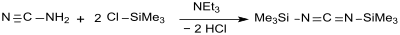 Synthese von Bis(trimethylsilyl)carbodiimid aus Cyanamid mit Trimethylchlorsilan