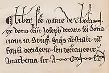 Anathema oder Fluch in einem Manuskript der Abtei Ter Doest aus dem 12. und 13.