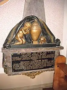 Signiertes Epitaph der Ehefrau des Hofbeamten Johann Lambert von Babo, in der St.-Laurentius-Kirche, Weinheim