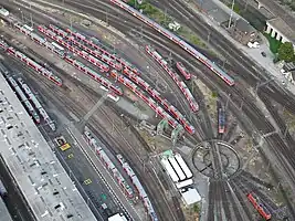 Luftaufnahme des Bahnbetriebswerks Köln-Deutzerfeld