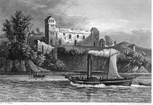 Ruine der Burg Balga um etwa 1840 (Stahlstich nach einer Zeichnung von B.&nbsp;Peters)