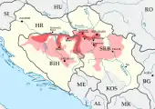 Hauptschadensgebiete in Bosnien-Herzegowina und Serbien… schwer betroffen… minder schwer betroffen (Katastrophenalarm in Bosnien)