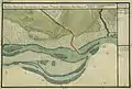 Die Donau bei Palanka auf einer Militärkarte des 18.&nbsp;Jahrhunderts (Josephinische Landesaufnahme, 1769–72)