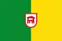 Flagge von Gorafe zeigt einen typischen Dolmen mit niedrigerem, vorgesetzten Zugang