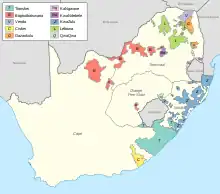 Karte der Homelands in Südafrika