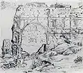 Ruinen der Barbarathermen vor 1611, links klein der Richardsturm