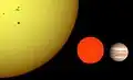 Größenvergleich zur Sonne und zum Jupiter