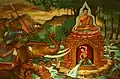 Kampf des Bodhisattva mit Māra. Darstellung in einem Tempel in Laos.