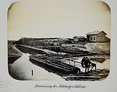 Foto vom Bau: „Betonirung der Ihleburger Schleuse“ (Originalschreibweise)
