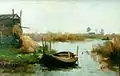 Flusslandschaft mit Ruderboot