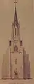 R. Vogdt: Erster Bauplan zur Turmfront der Kirche St. Johannes und Paulus (Beckingen) aus dem Jahr 1859 (Pfarrarchiv)