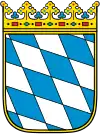 kleines Wappen des Freistaates Bayern: von weiß und blau schrägrechts gerautet