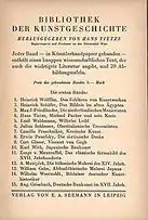 H. Wölfflin: Das Erklären von Kunstwerken (B.D.K. 1) - Werbeseite für die Reihe; Werbeblatt mit Verzeichnis der Bände 1-25