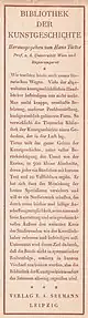 Lesezeichen zur Bibliothek der Kunstgeschichte von 1921, Vorder- und Rückseite