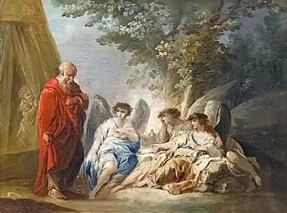 Abraham wird von drei Engeln besucht.