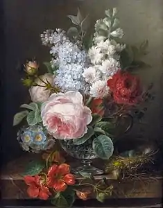 Cornelis van Spaendonck,Vase mit Blumen und Nest.
