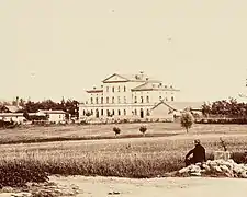 Der Bahnhof von Nordwesten aus gesehen (1858)