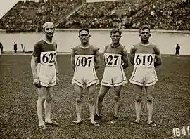 Die belgischen Starter (v.&nbsp;l.&nbsp;n.&nbsp;r.): Jean Marien (56.), Léon Broers (18.), Théophilus Steurs (37.) und Jean&nbsp;Linsen&nbsp;(42.)