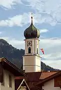 St. Peter und Paul (1. H. 18. Jh.), Oberammergau Zwiebelhaube, Oktogon, Quadrat