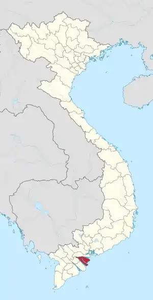 Karte von Vietnam mit der Provinz Tỉnh Bến Tre hervorgehoben