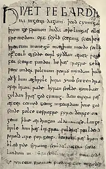 Die erste Seite des Beowulf