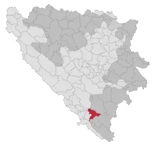 Lage der Gemeinde Berkovići in Bosnien und Herzegowina (anklickbare Karte)